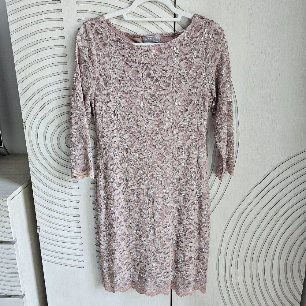 Nude Lace and Sequin Midi Dress - Wedding Guest, Formal